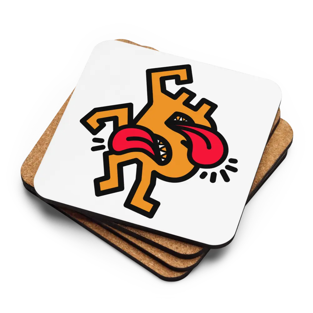 Stack of cork backs and face up B Crazy Bitcoin coaster by BitPopArt