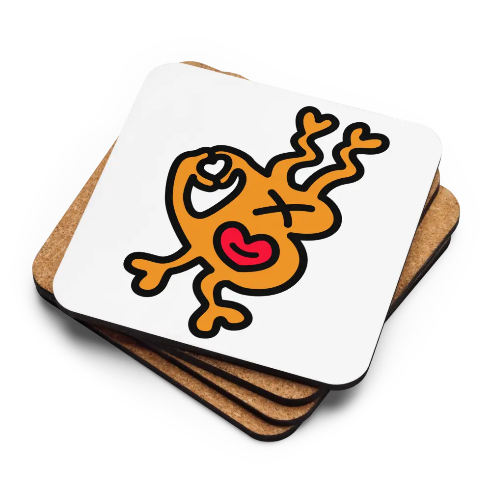 Stack of cork backs and face up B Love Bitcoin coaster by BitPopArt