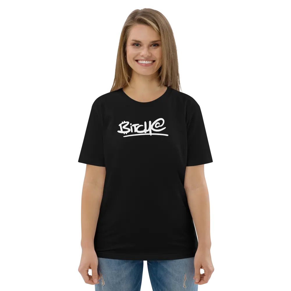Bit(ch)AT T-Shirt – By BitPopArt - worn on female model - Black