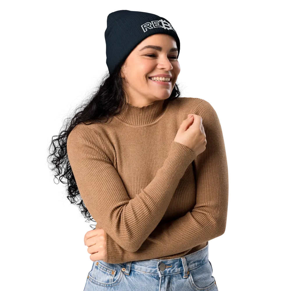 bitcoin beanie - rebel - lifestyle on model - blue
