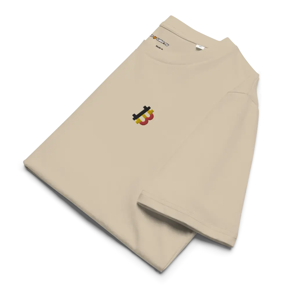 Bitcoin T-Shirt – Belgian Bitcoin Flag - flat lay folded - beige
