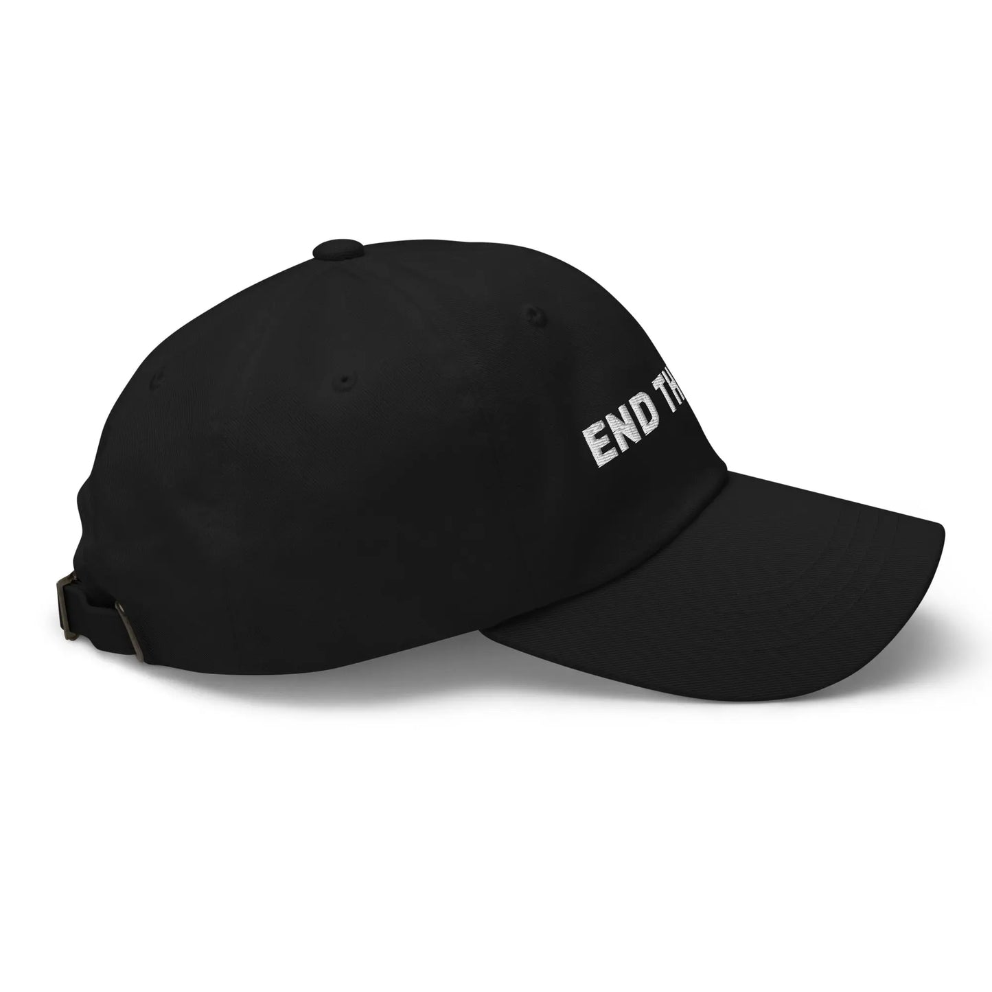 bitcoin hat - end the fed - front embroidery text - side view - black