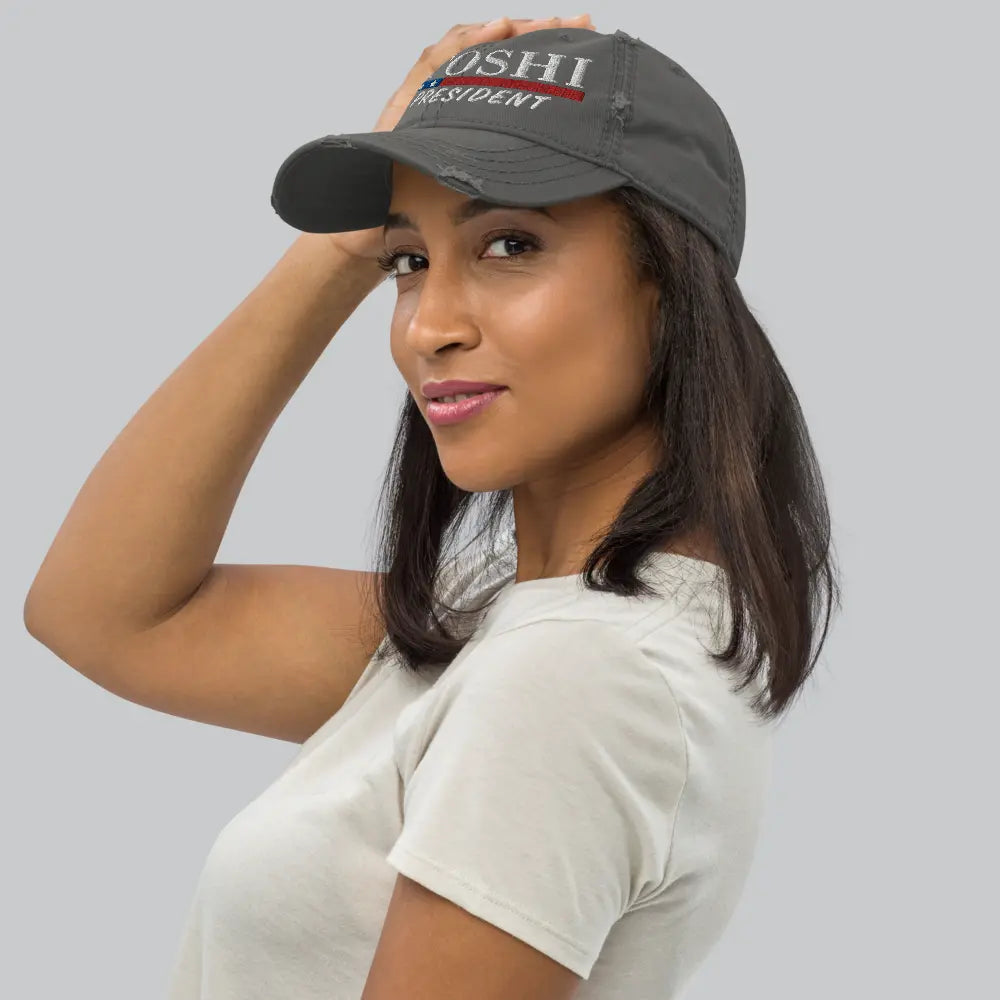 bitcoin hat - satoshi for president embroidery - front view female - grey