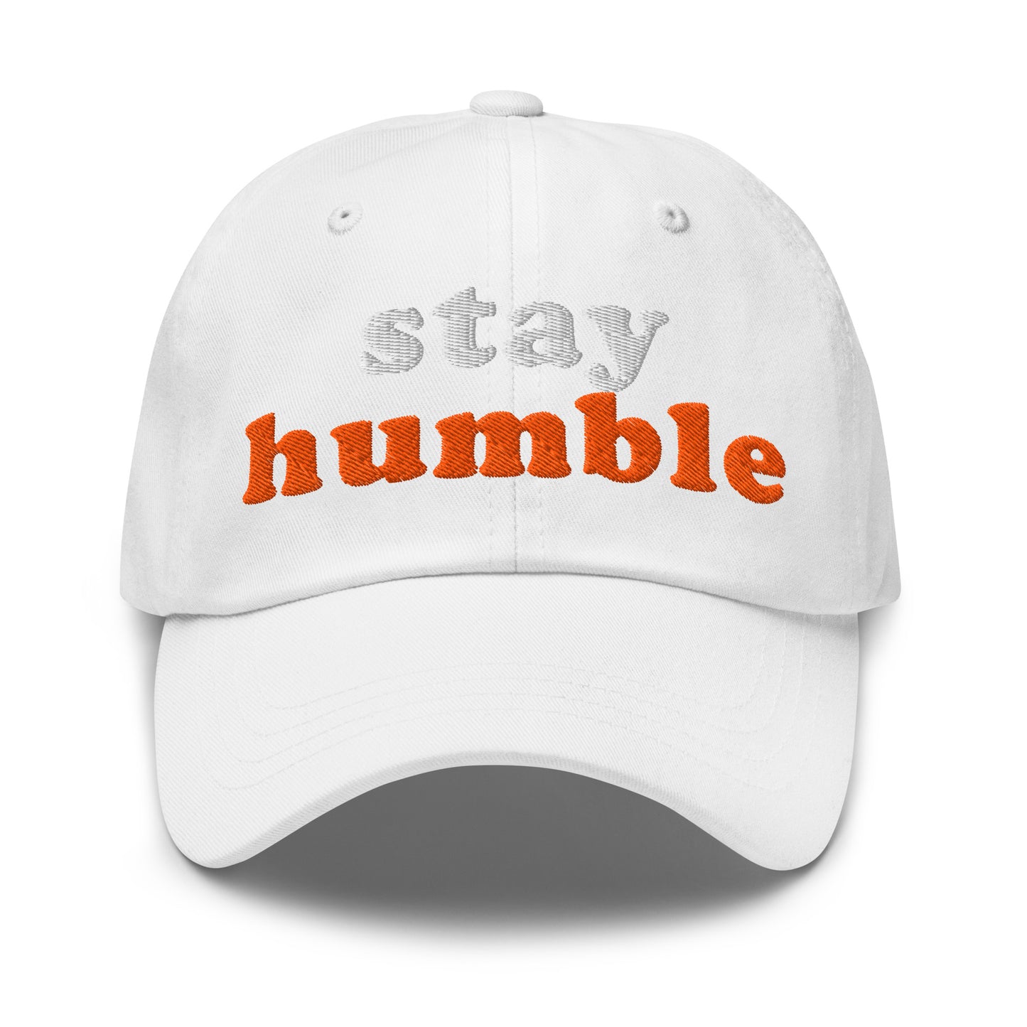 bitcoin hat - stay humble - front view - white