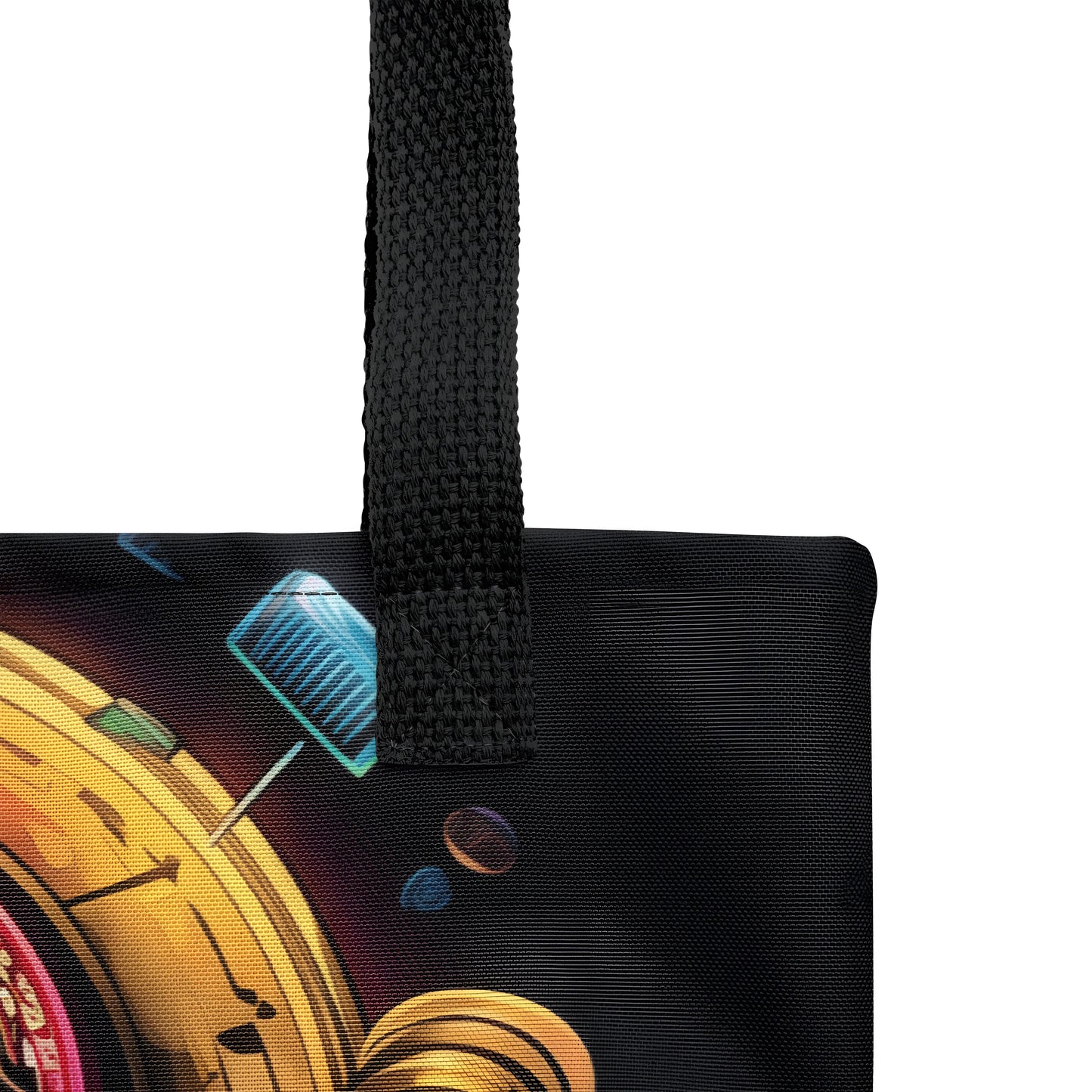 bitcoin tote bag - bitcoin juke box sound money - close-up view