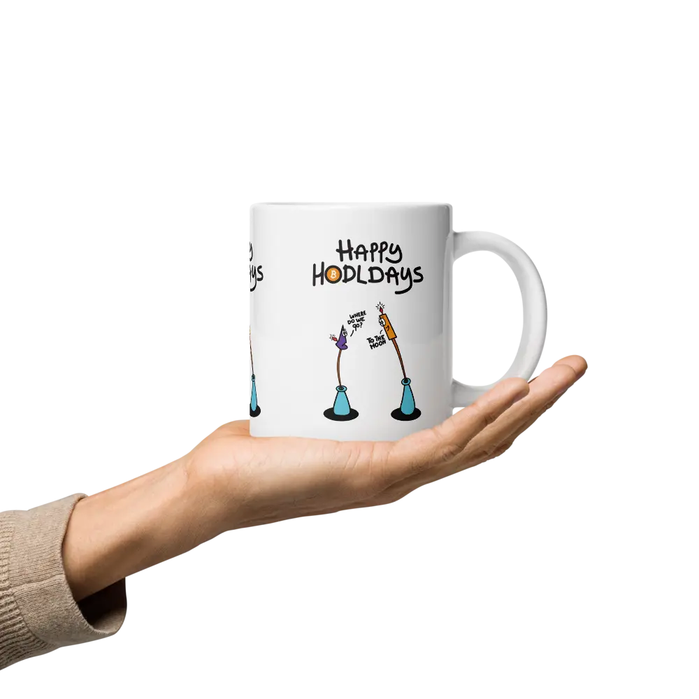 bitcoin mug - happy hodldays - hold on hand - 591ml