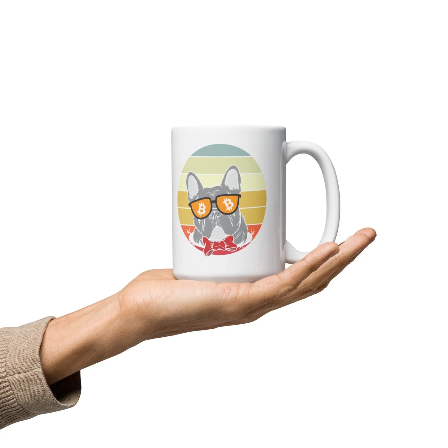 bitcoin mug - vintage dog lover - hold on hand - 443ml
