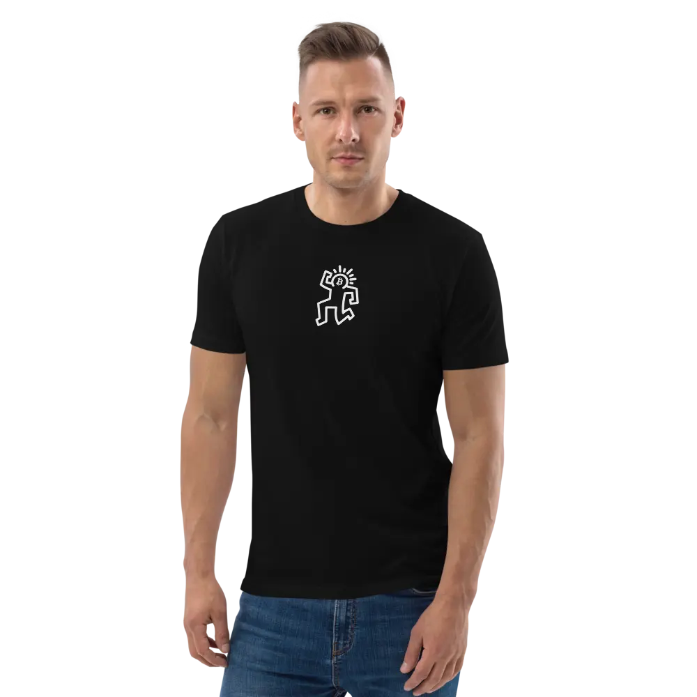 bitcoin tee - bitcoin pop dance - worn by male model