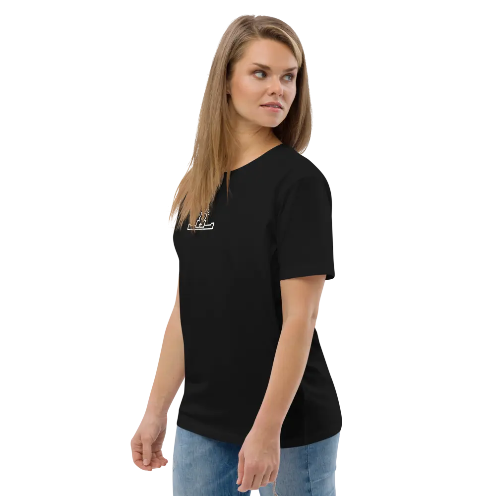 bitcoin tee - bitcoin pop zen - female side view