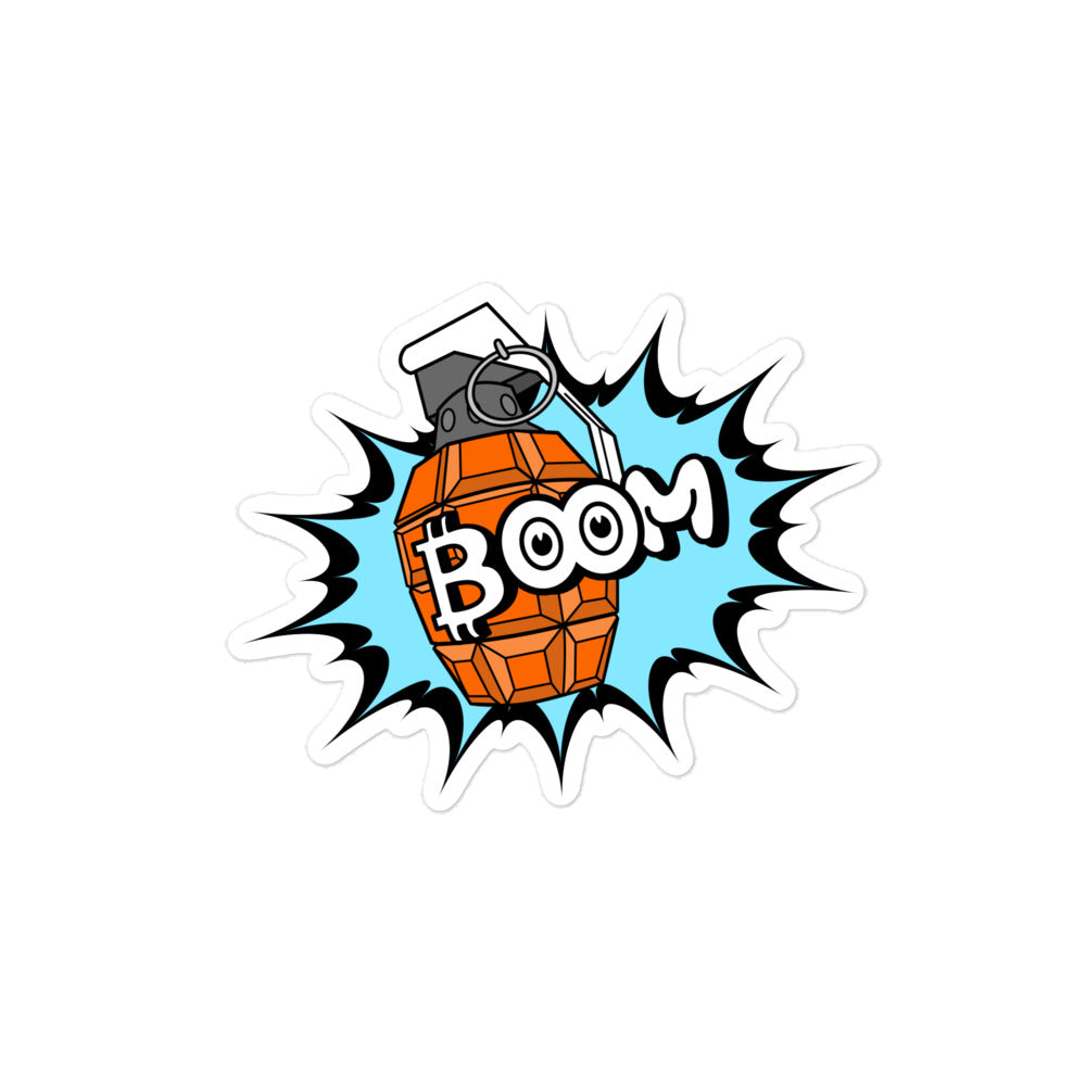 bitcoin sticker - boom - front view