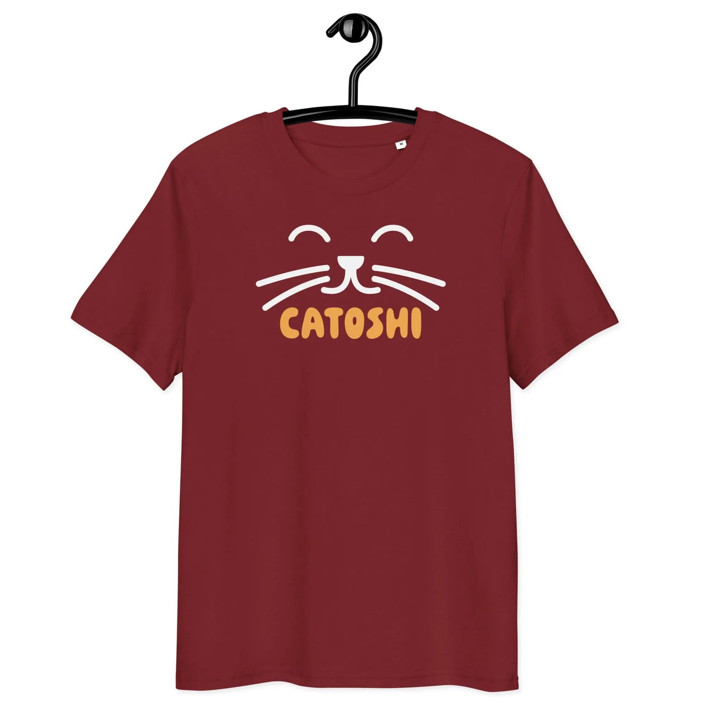 Bitcoin T-Shirt – Catoshi - on hanger - burgundy red