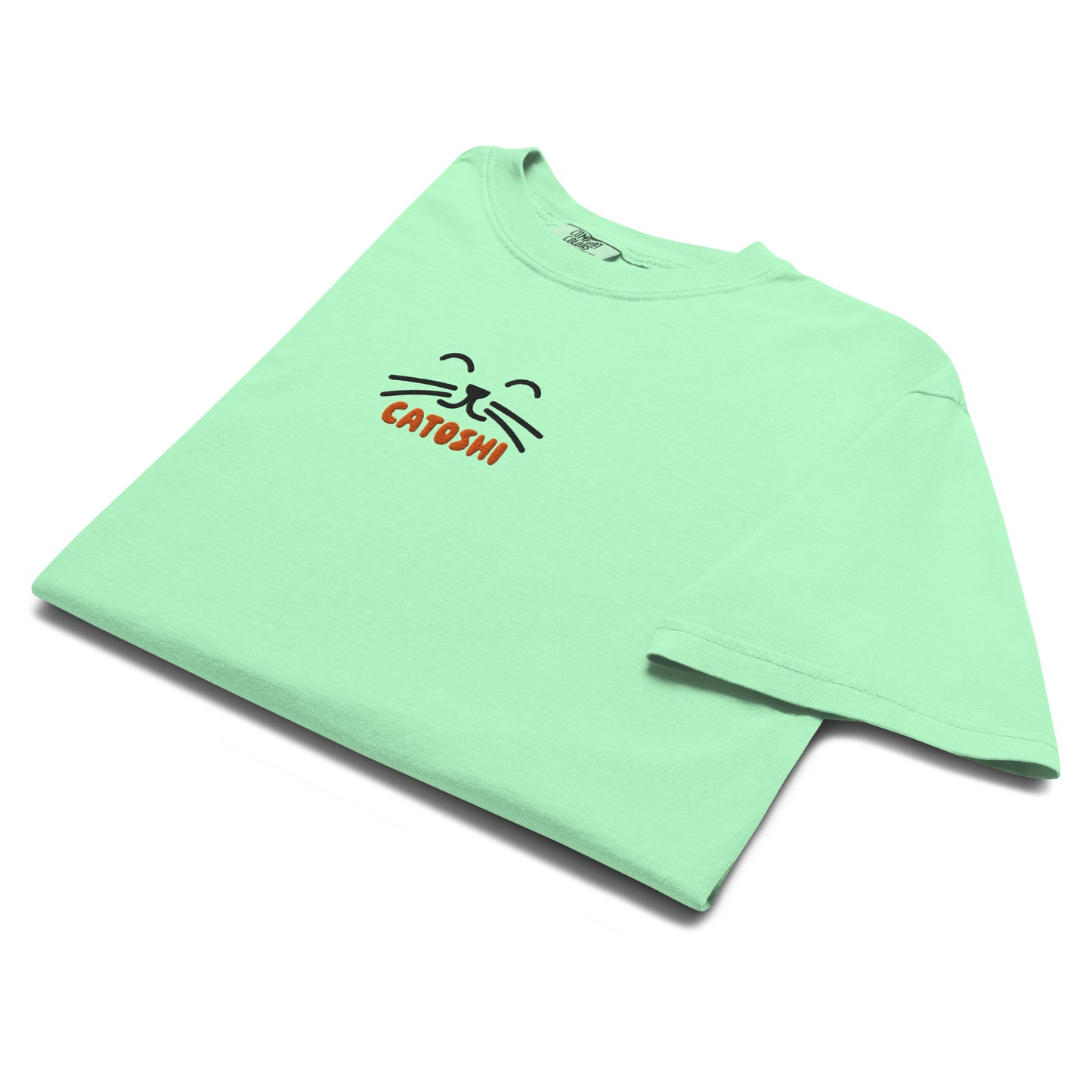 bitcoin t-shirt - catoshi - folded view - island reef green