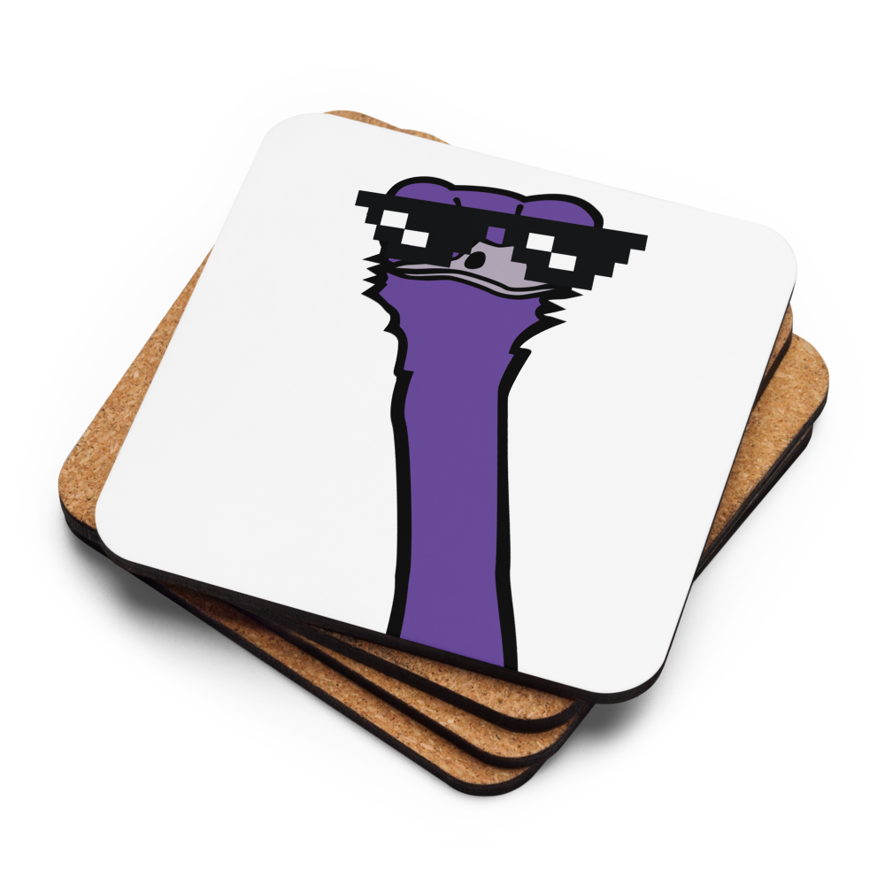 Cool Ostrich Nostr coaster stack by BitPopArt — cork backs + face up