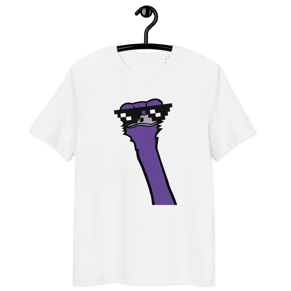 nostr t-shirt - cool ostrich - front view - white