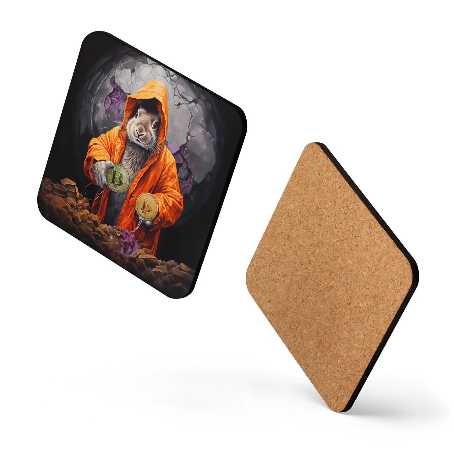 Falling Down The Bitcoin Rabbit Hole - Magic Rabbit Cork-back coaster