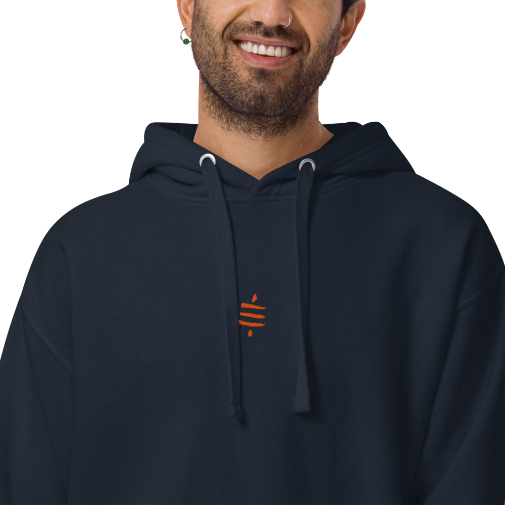 SATS Symbol - Bitcoin Hoodie - Orange Embroidery - Center Chest Store of Value