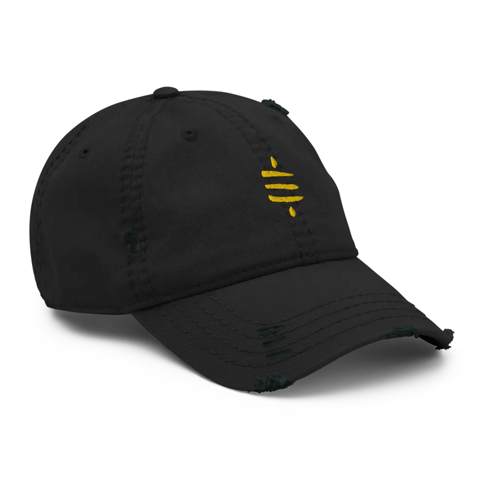 Bitcoin SATS Symbol - Gold Embroidered - Distressed Bitcoin Dad Hat Store of Value