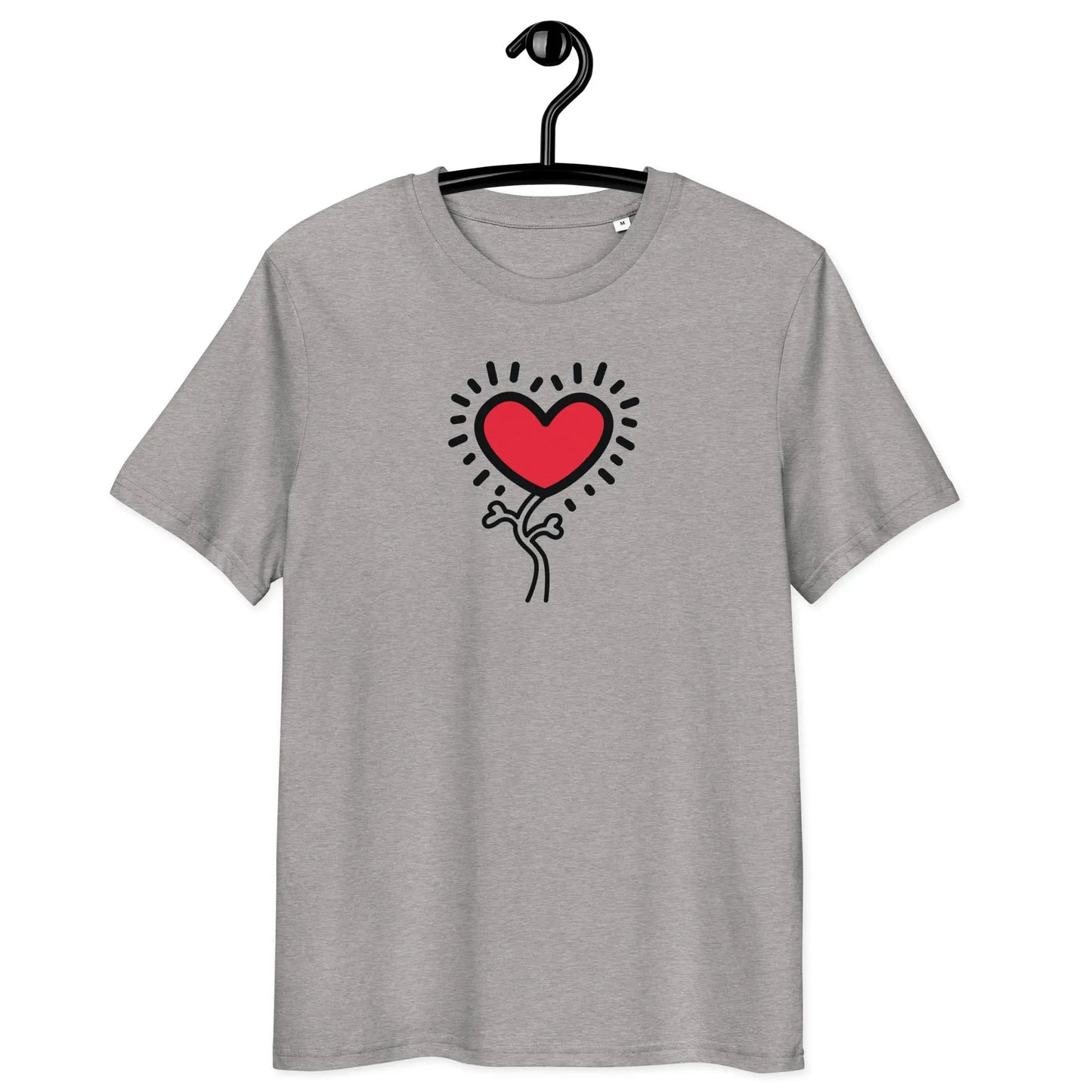grow love t-shirt - front view on hanger - grey color