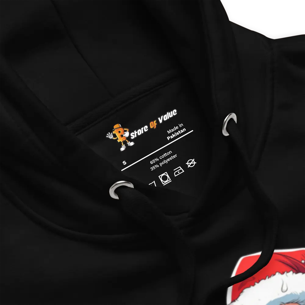 bitcoin hoodie - happy santa - design close-up - black