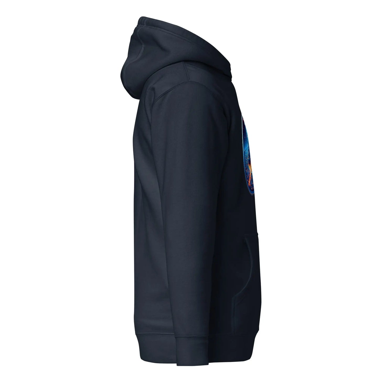 bitcoin hoodie - laser eyes rabbit - side view - navy