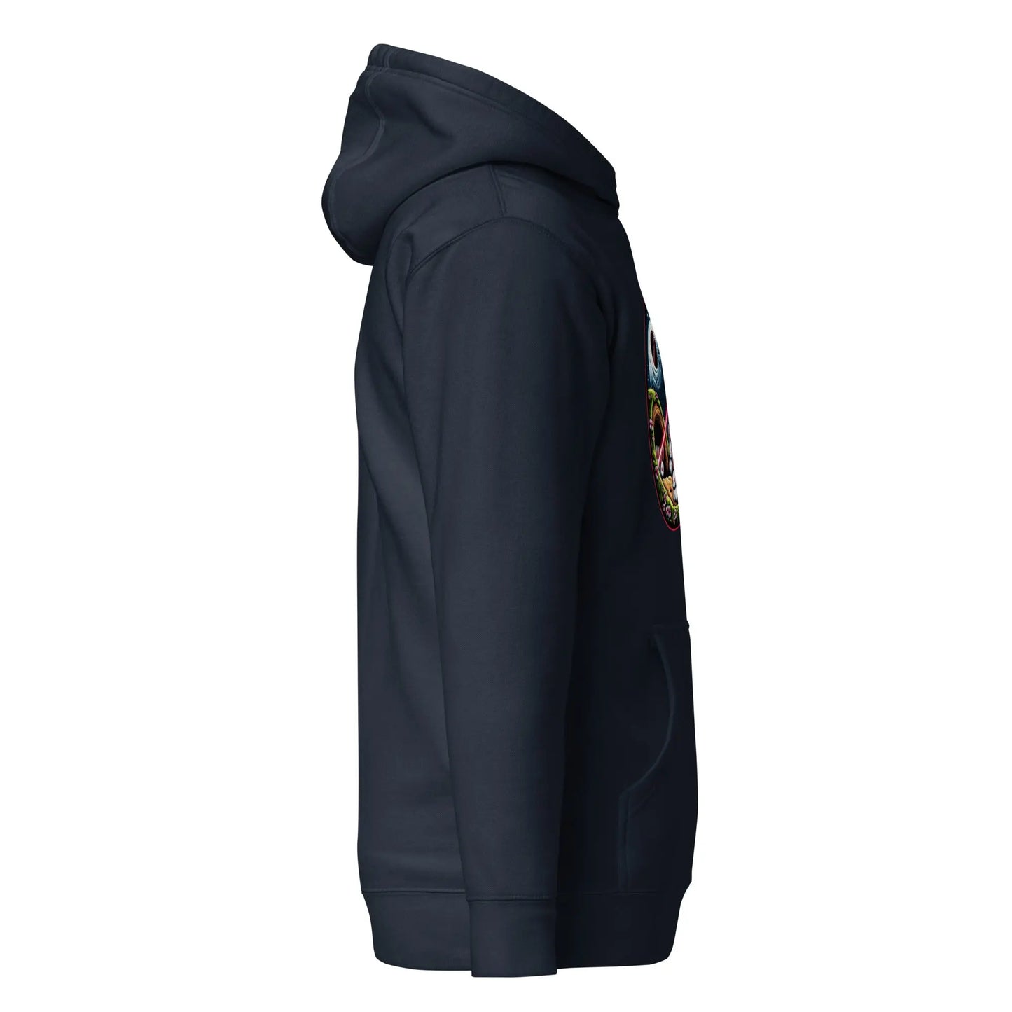 bitcoin hoodie - laser eyes rabbit family - side view - navy
