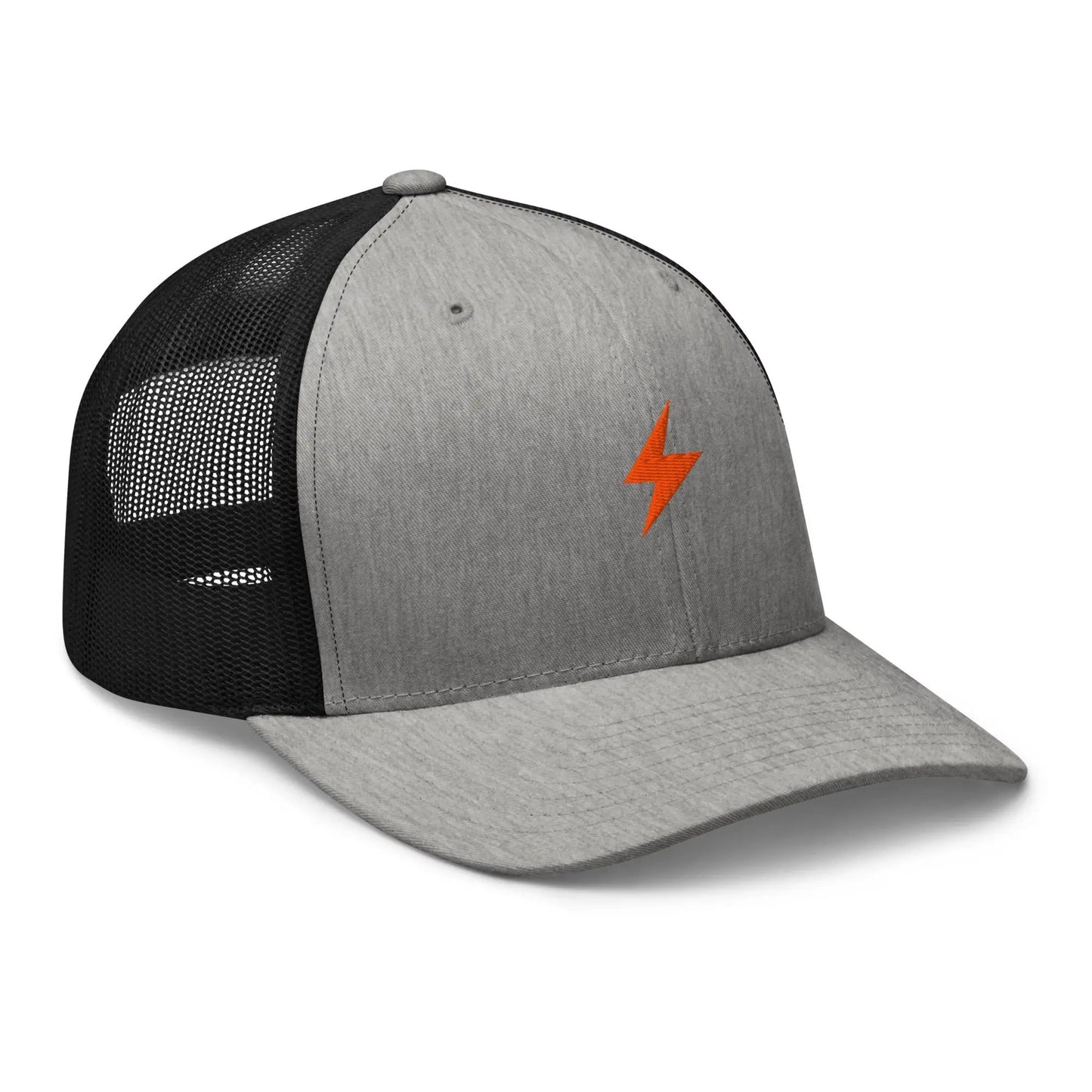 bitcoin trucker hat - lightning symbol - side view - heather black