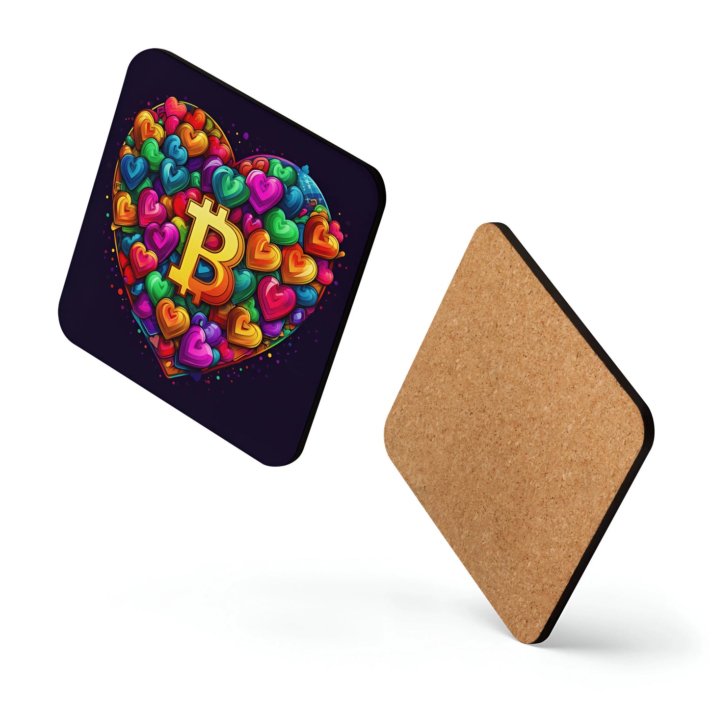 Love for Bitcoin glossy Bitcoin coaster floating layout