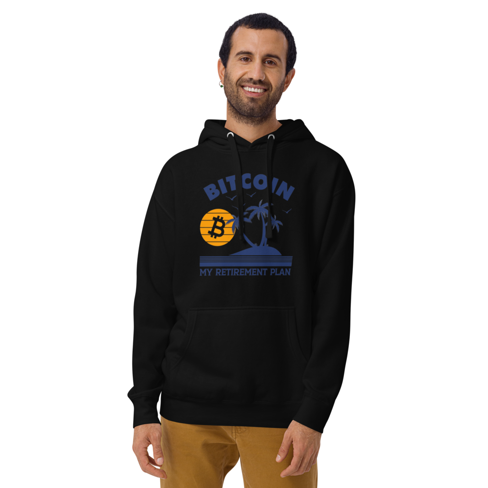 bitcoin hoodie - my retirement plan - worn by model - black