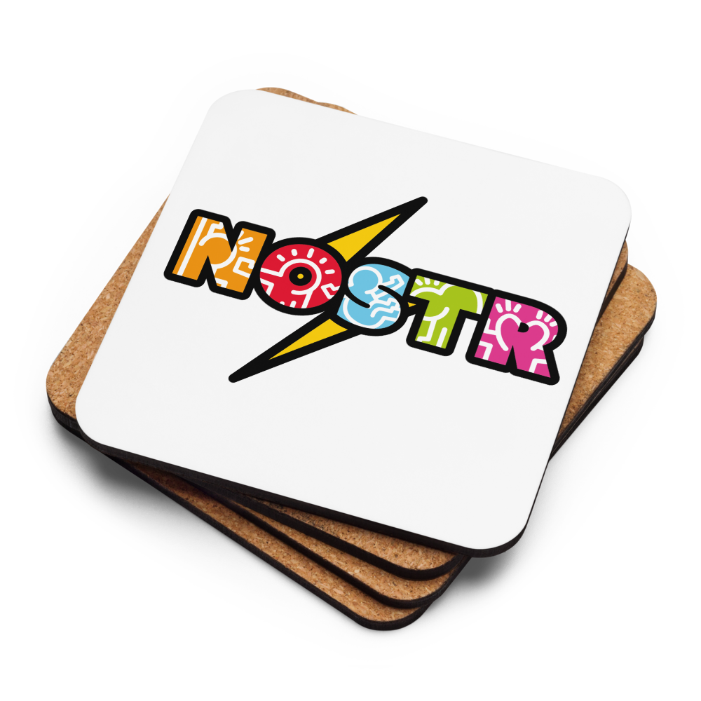 Nostr Nostr coaster stack by BitPopArt — cork backs + face up