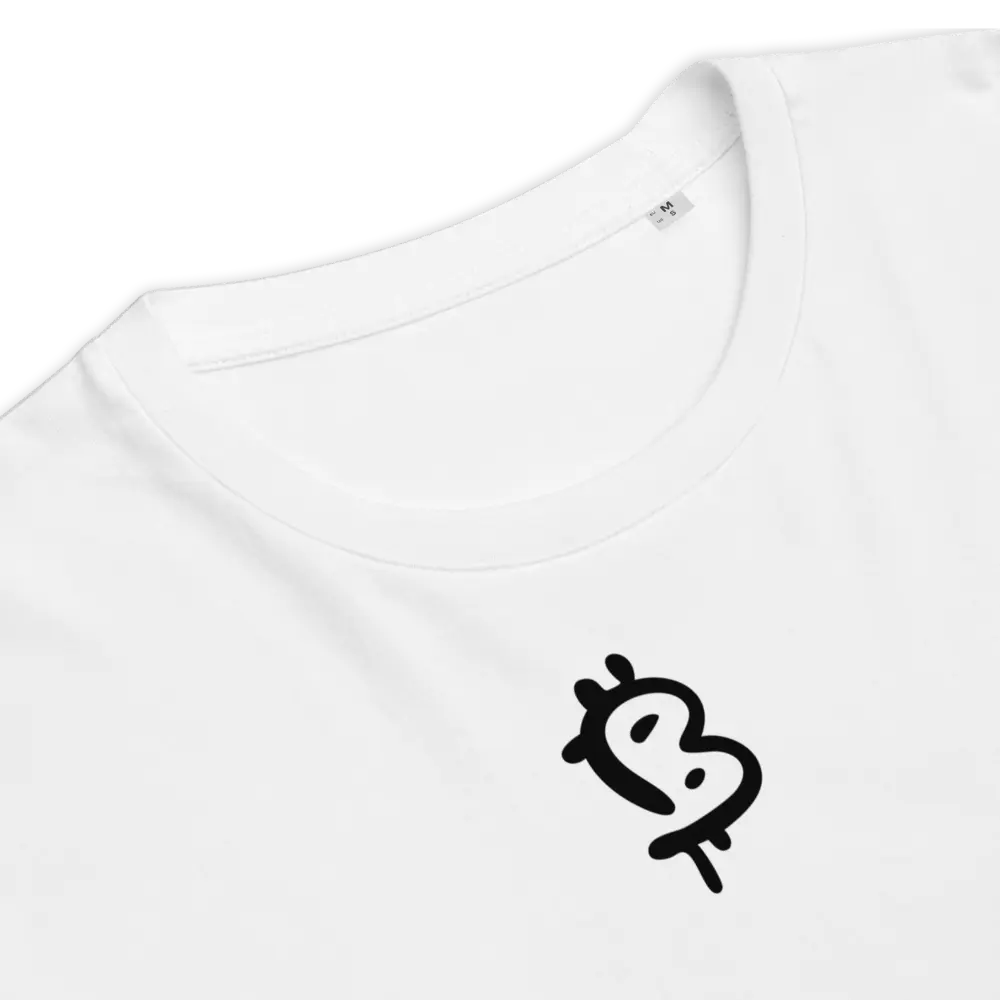 Bitcoin T-Shirt – Painted Style Black Design by BitPopArt - flat lay - white