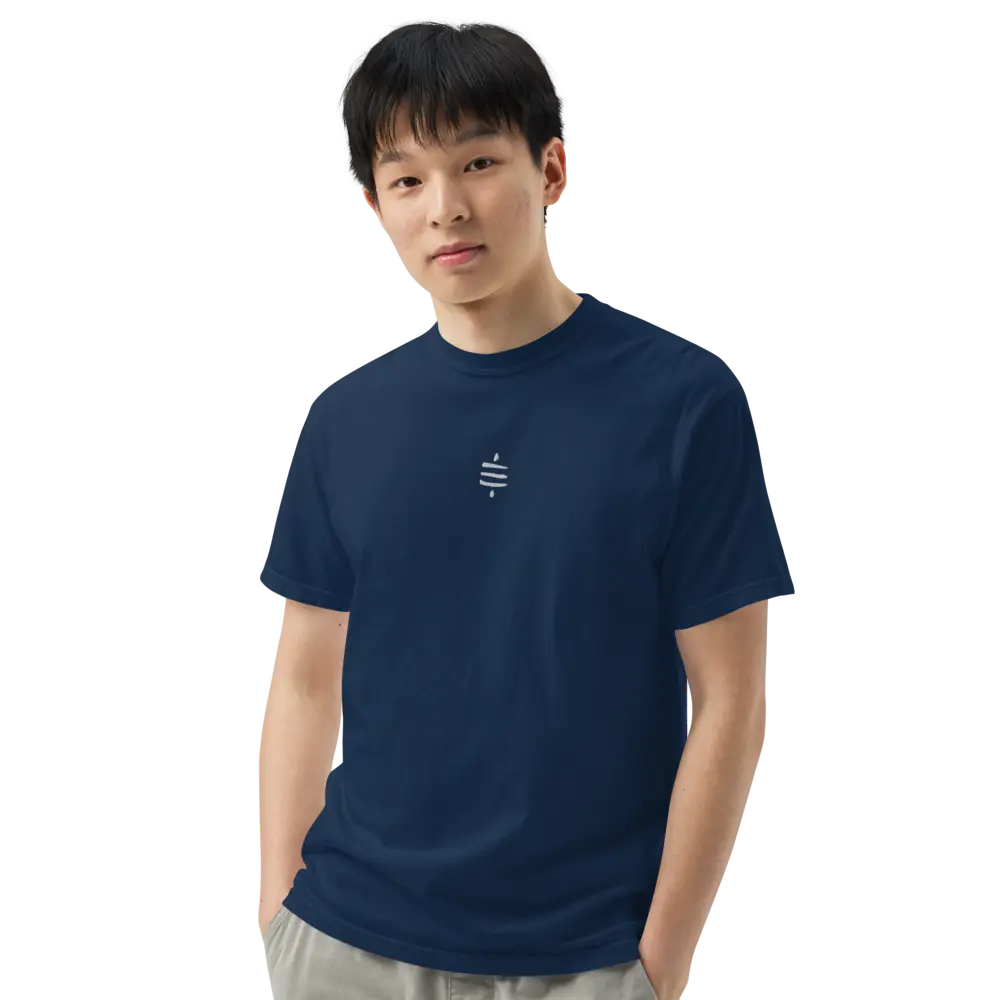 Bitcoin T-Shirt – SATS Symbol - worn on male model - blue