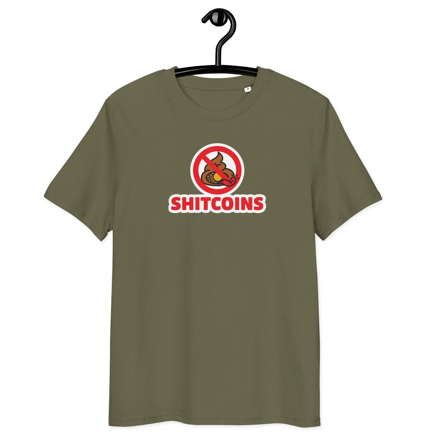 Bitcoin T-Shirt – Shitcoins - on hanger - khaki green