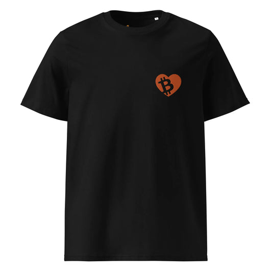 Pocket Heart Embroidered - Premium Unisex Organic Cotton Bitcoin T-shirt Black Color