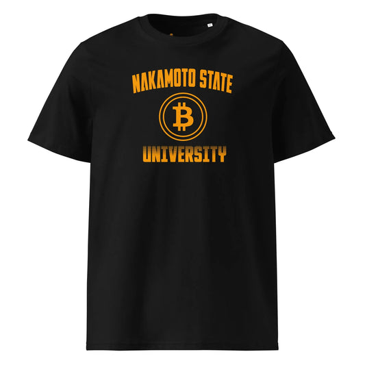 Nakamoto State University - Premium Unisex Organic Cotton Bitcoin T-shirt Black Color