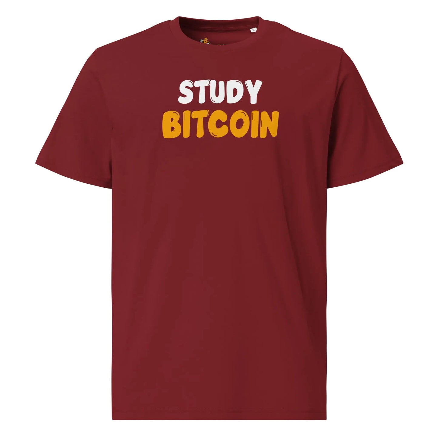 Study Bitcoin - Premium Unisex Organic Cotton Bitcoin T-shirt Burgundy Color