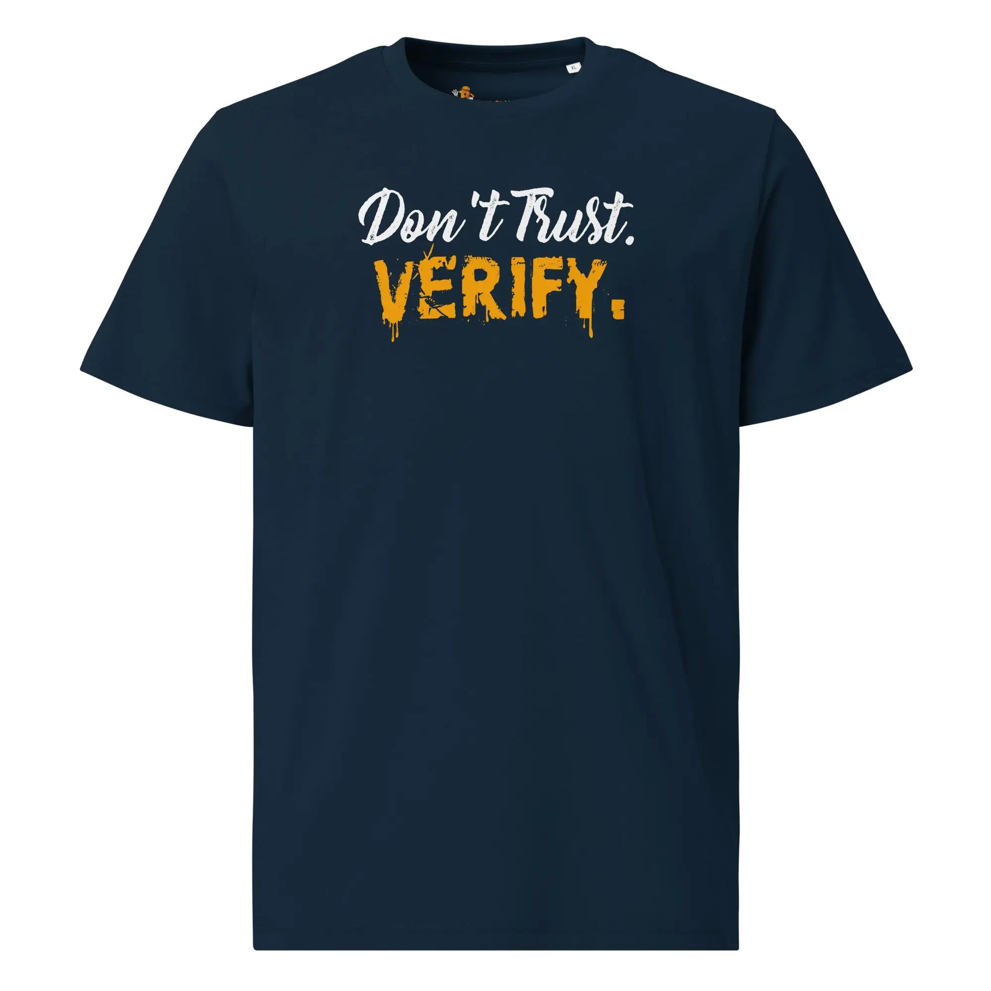 Don`t Trust Verify - Premium Unisex Organic Cotton Bitcoin T-shirt Navy Blue Color