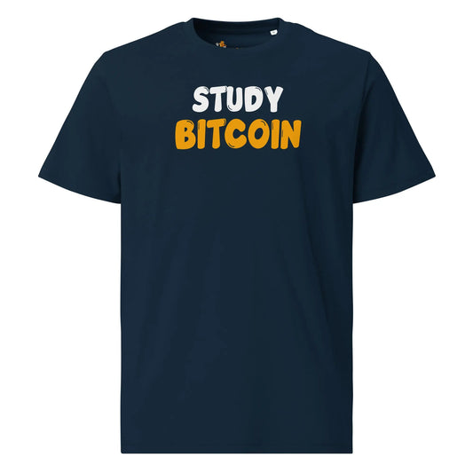 Study Bitcoin - Premium Unisex Organic Cotton Bitcoin T-shirt Blue Color