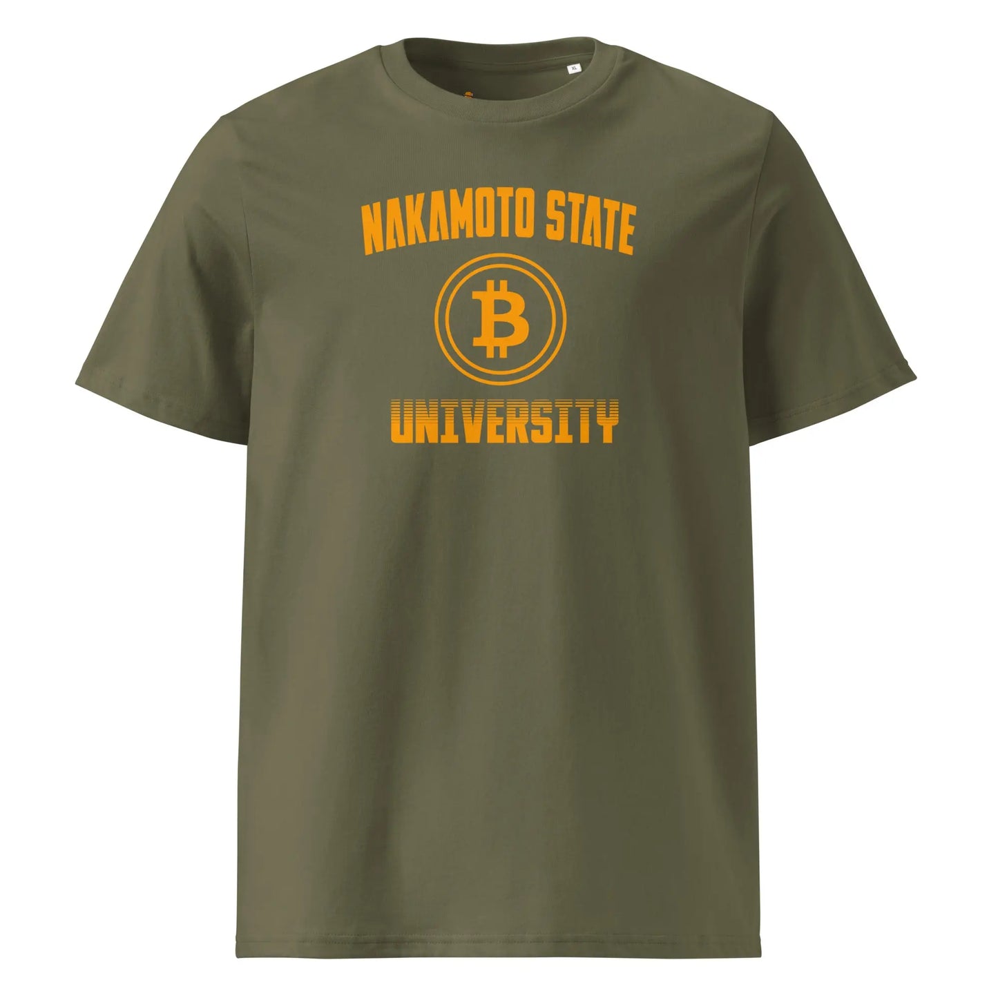Nakamoto State University - Premium Unisex Organic Cotton Bitcoin T-shirt Store of ValueNakamoto State University - Premium Unisex Organic Cotton Bitcoin T-shirt Khaki Color