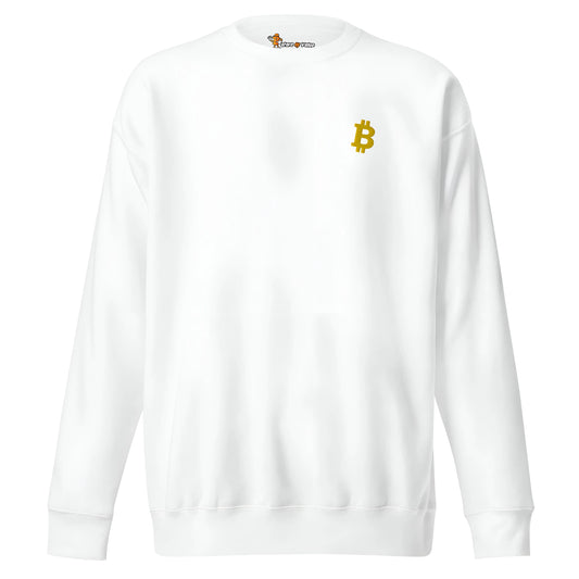 Angled Bitcoin Embroidered Unisex - Premium Sweatshirt Gold White Color