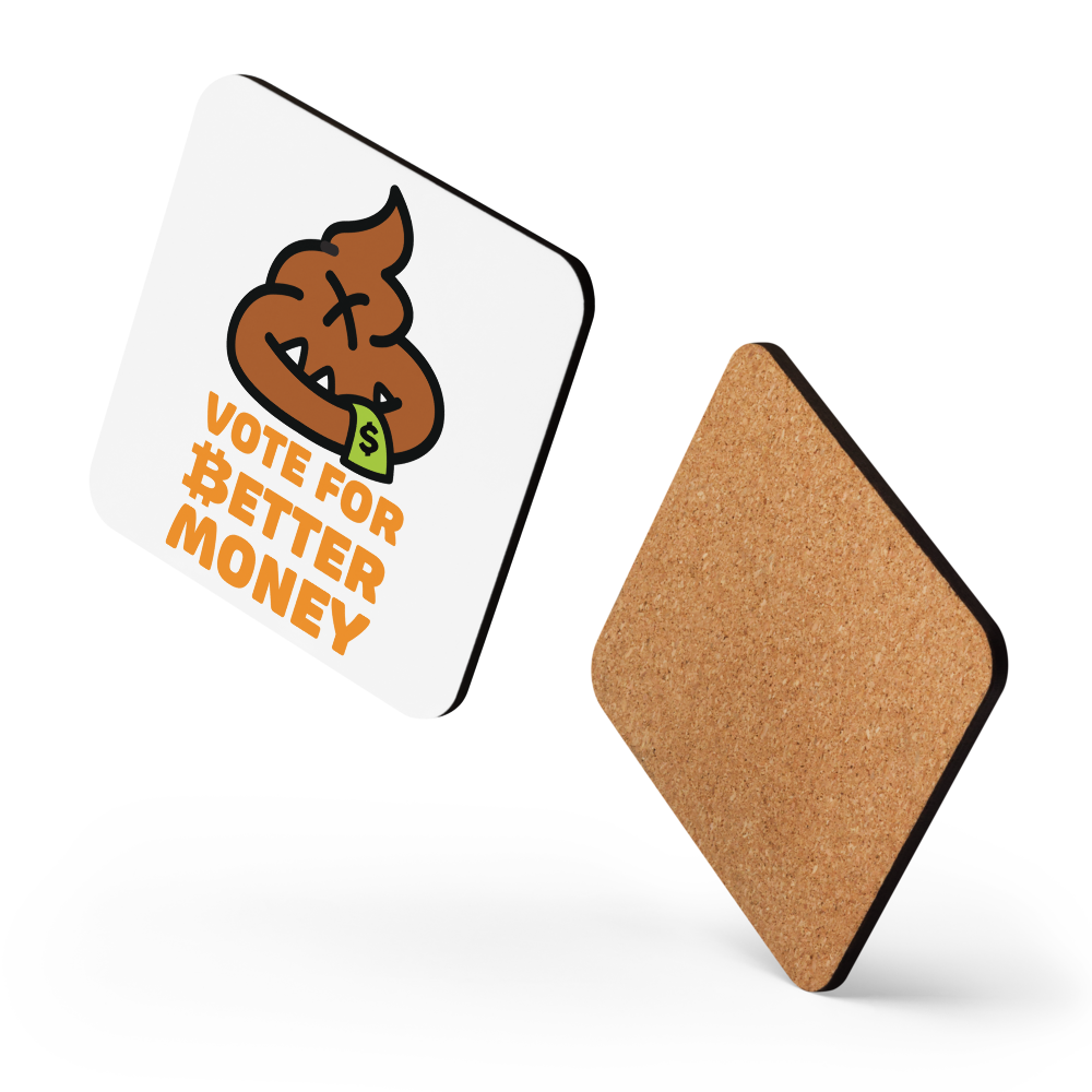 Vote For Better Money USD Bitcoin coaster by BitPopArt – floating product shot