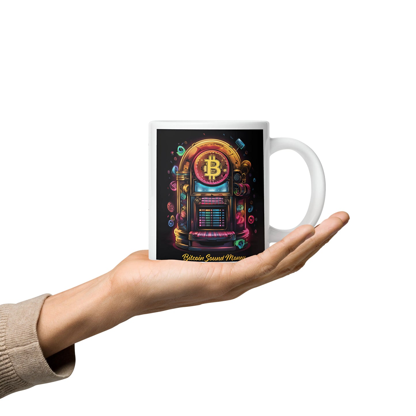 Bitcoin Juke Box Sound Money Black And White Glossy Mug