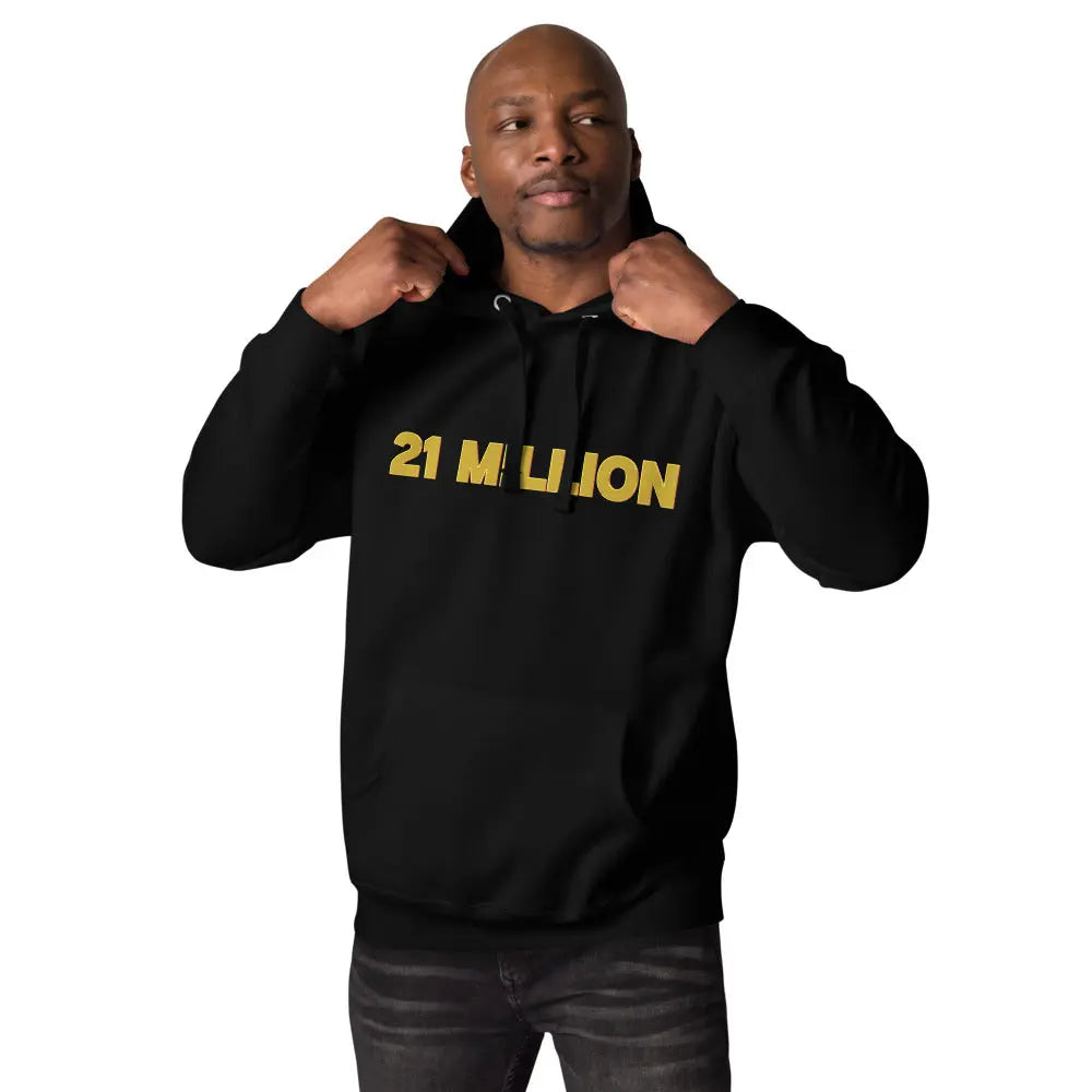 bitcoin hoodie - 21 million - worn by model