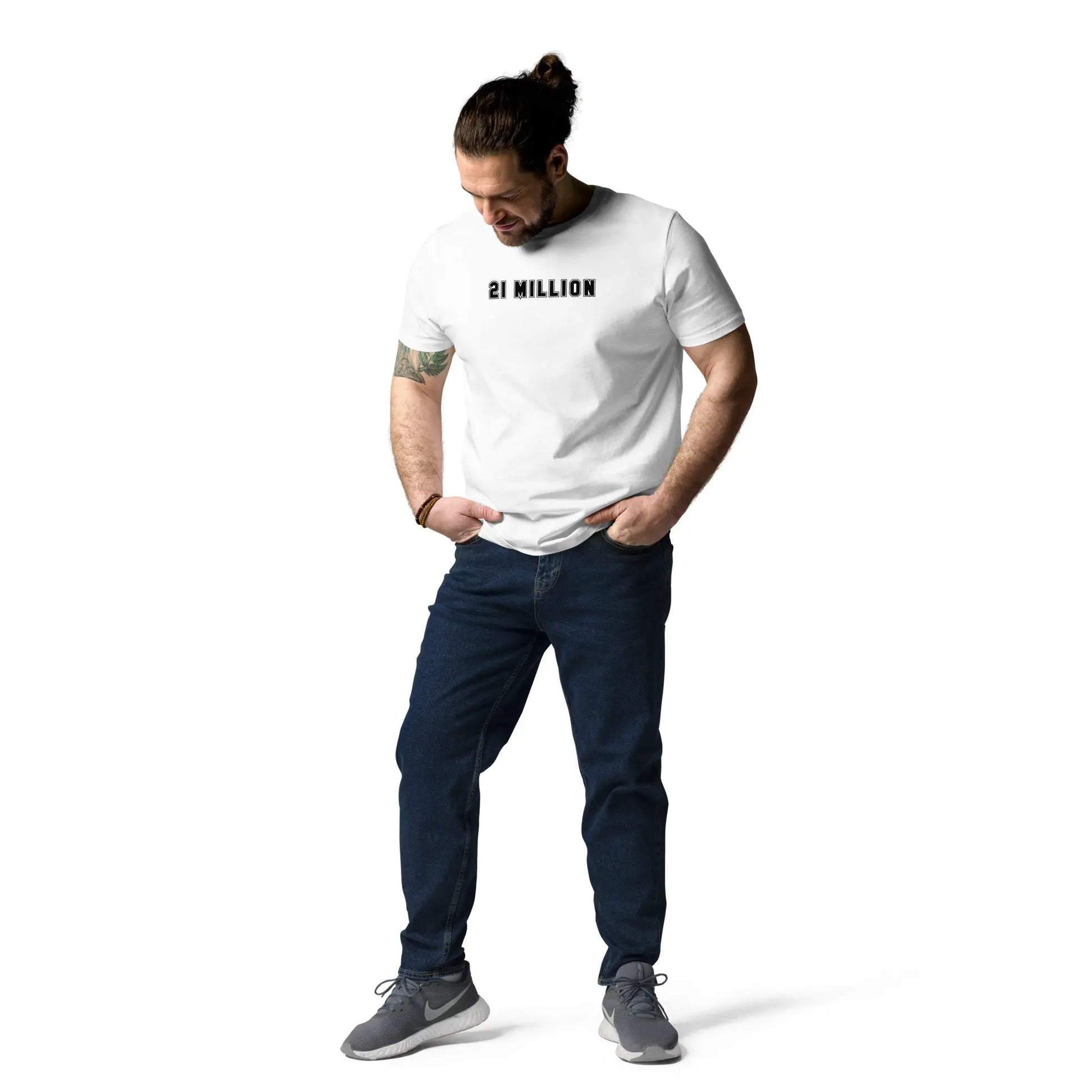bitcoin t-shirt 21 million on model white