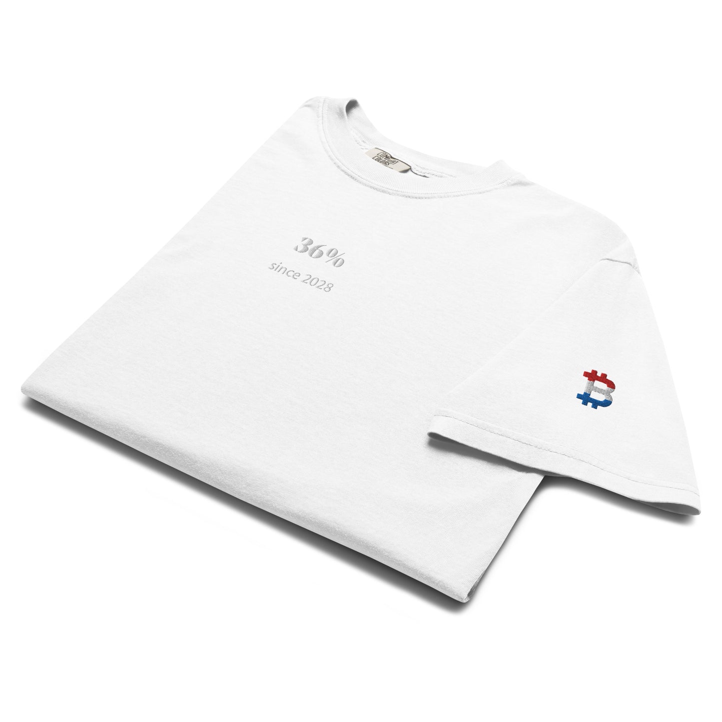 bitcoin t-shirt - 36 percent since 2028 - folded view - white