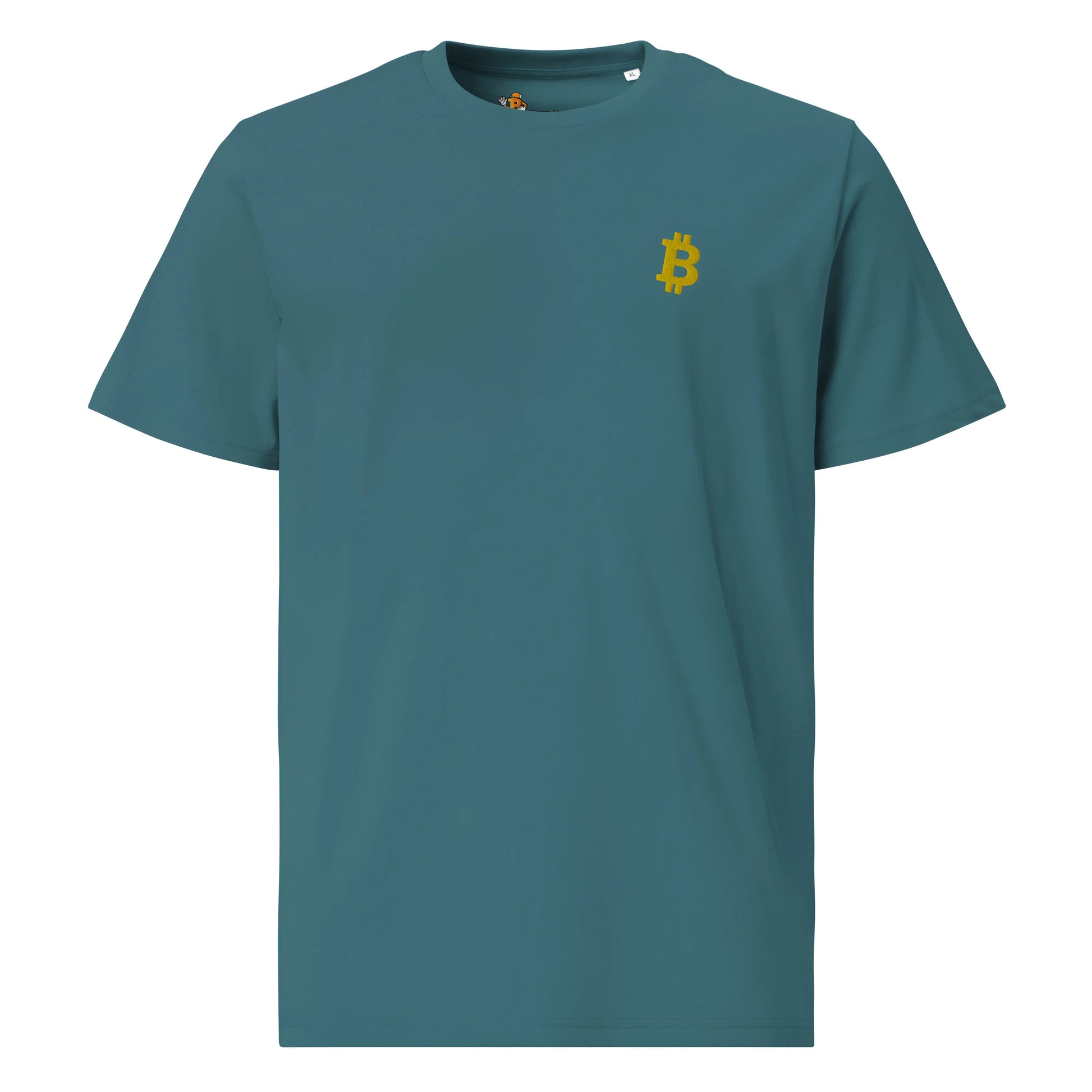 Gold Angled Embroidered Bitcoin T-shirt - blue