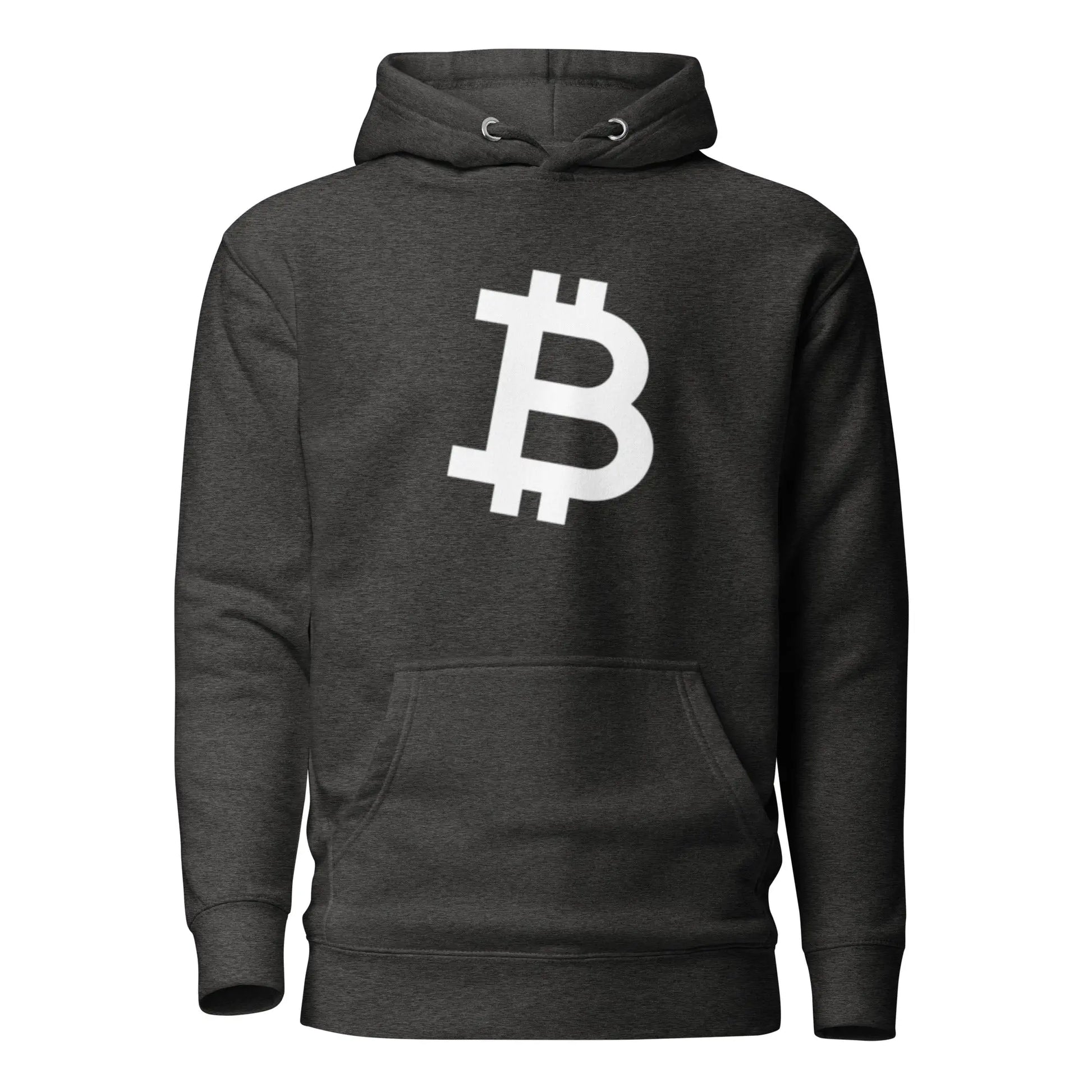 bitcoin hoodie - angled b - front view - grey