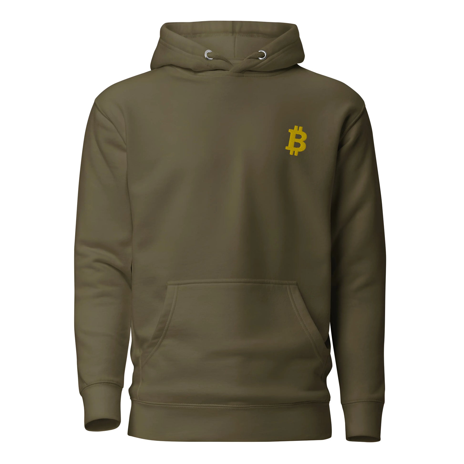 bitcoin hoodie - angled bitcoin embroidered - front view - green