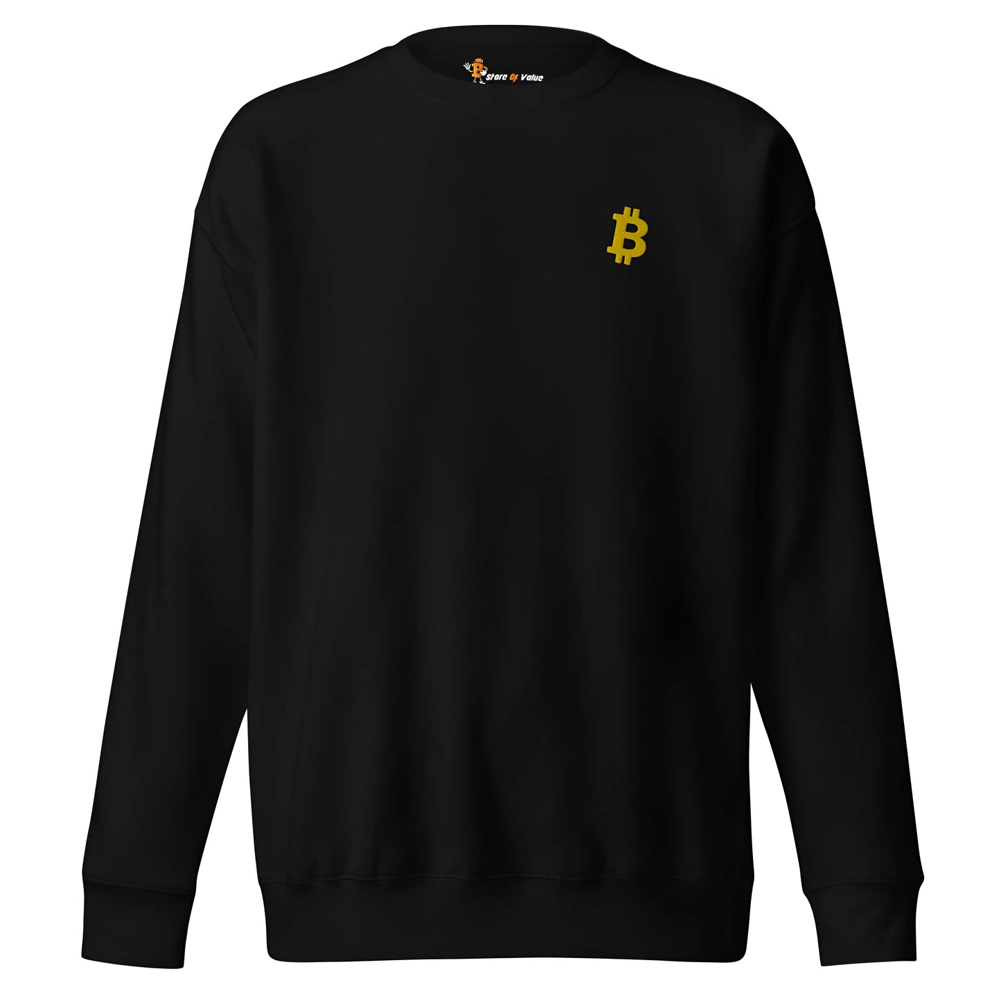 bitcoin embroidered sweatshirt - angled bitcoin - front view - black