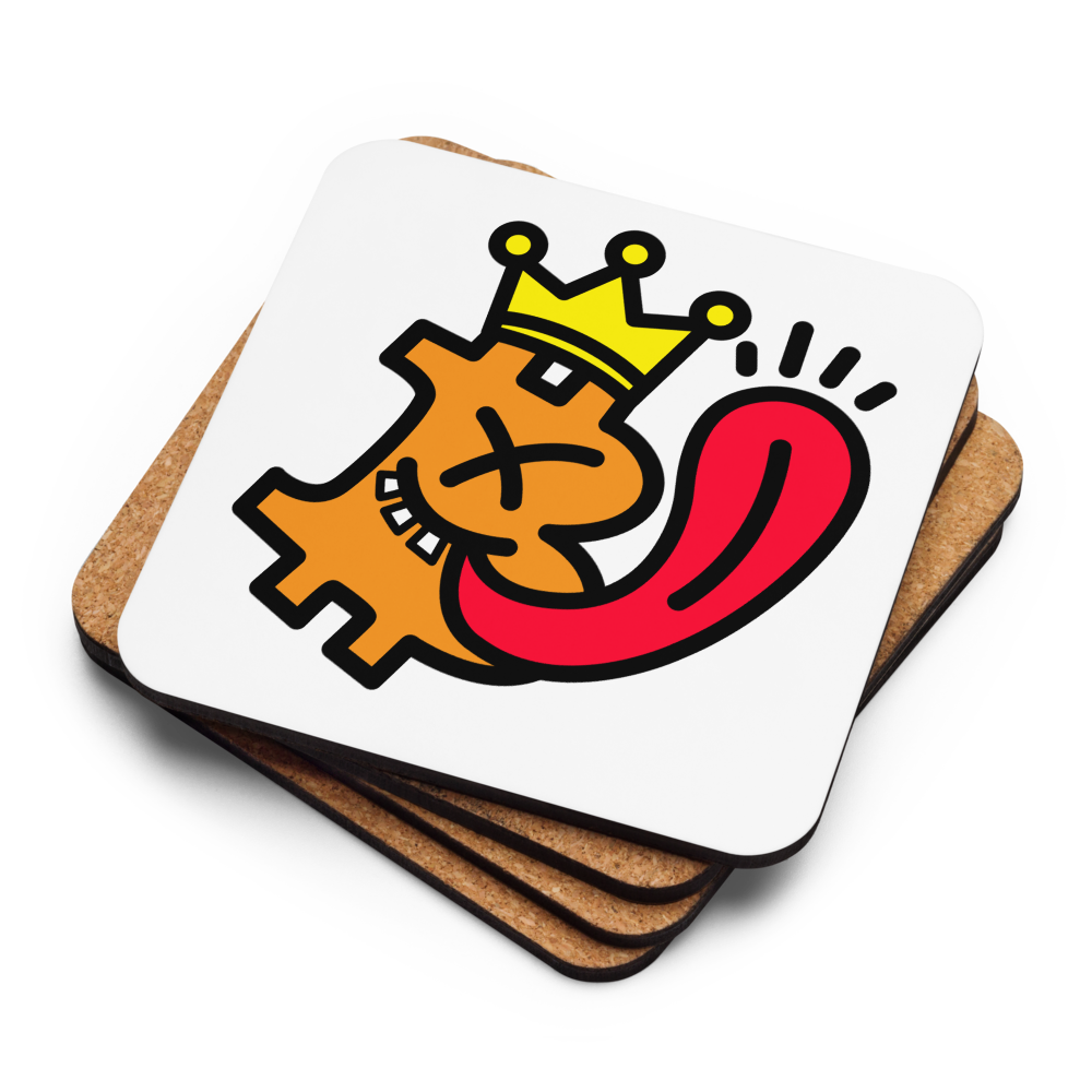B – A King Bitcoin coaster by BitPopArt – stacked with cork back