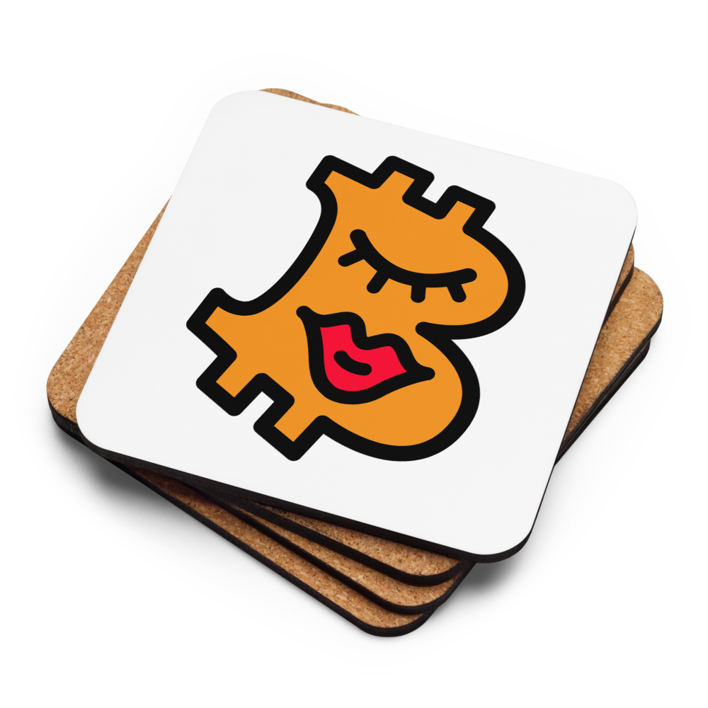 B – Beautiful Bitcoin coaster by BitPopArt – stacked with cork back